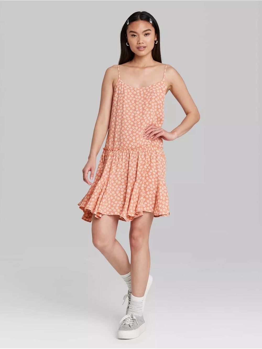 wild fable Peach Floral Spaghetti-Strap Mini Dress